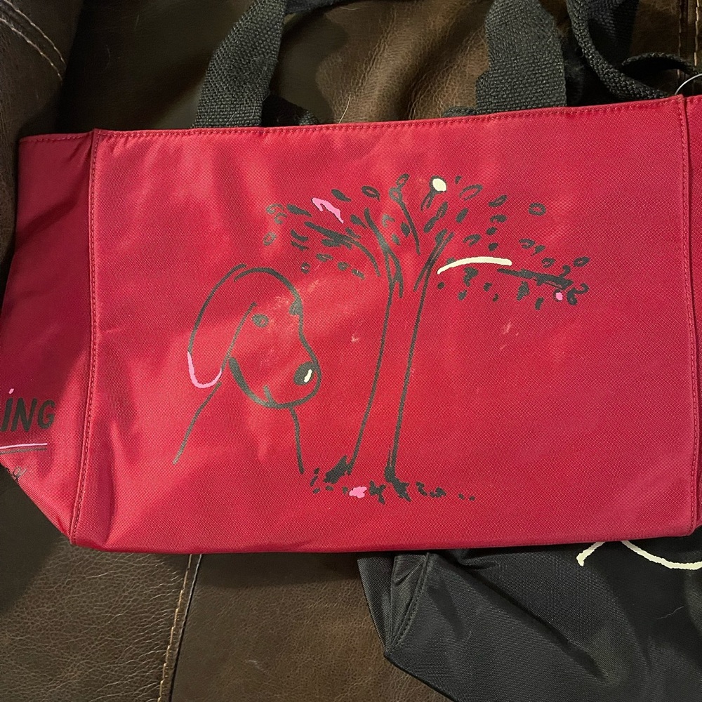 Kate Spade Red Tote with Artistic Dog and Tree Design
